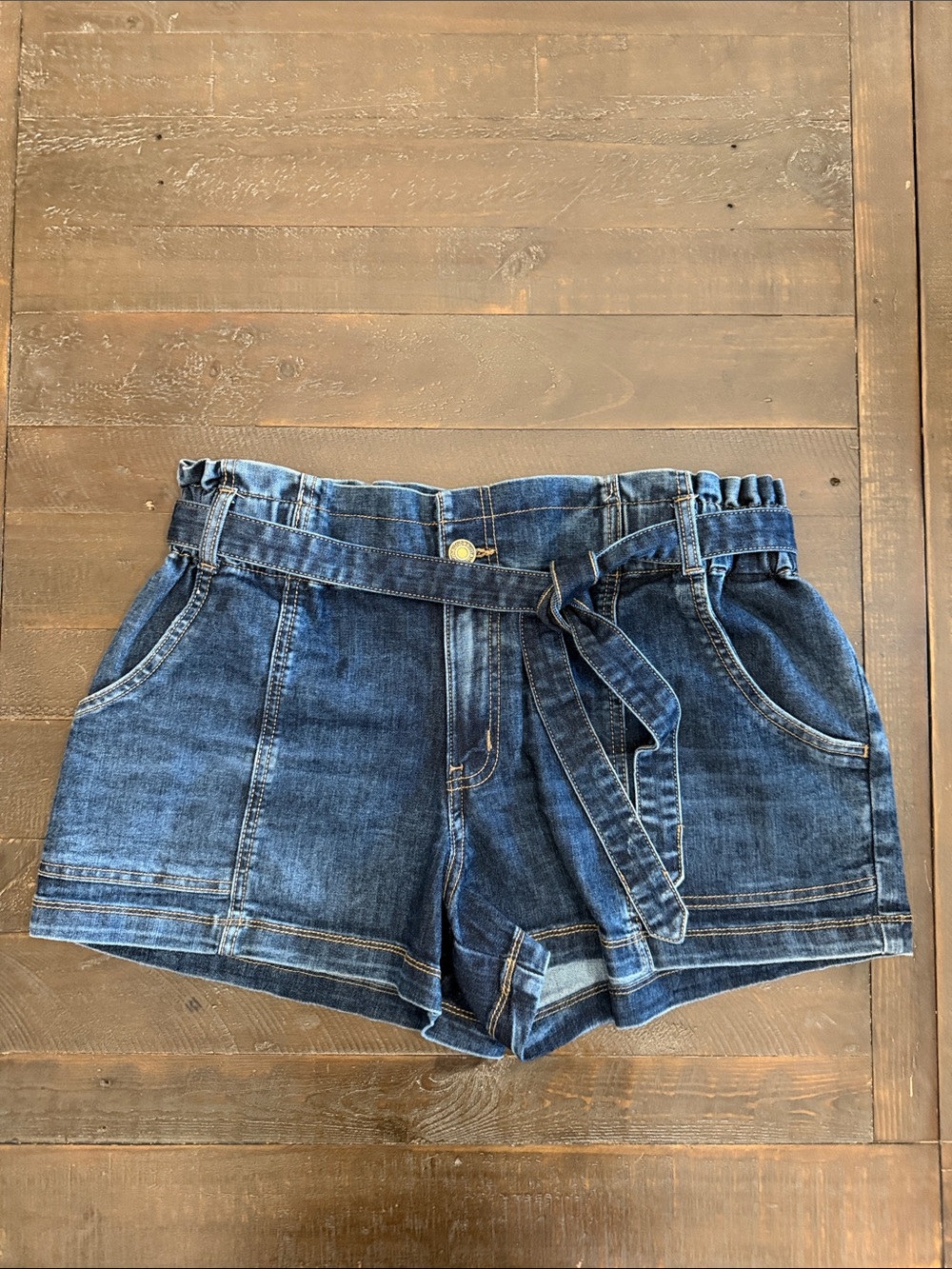 Maurices Dark Blue Denim Tie-Belt Shorts Women’s XL High Waisted
